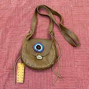 Handmade and beaded Leather Crossbody Bag